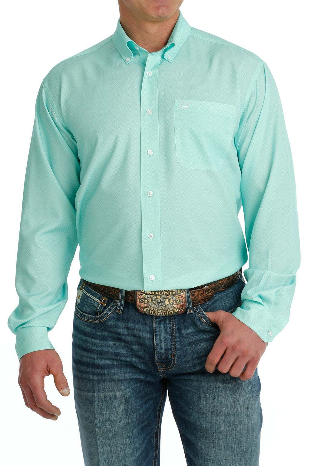 CINCH Men's ARENAFLEX Solid Mint Button-Down Western Shirt