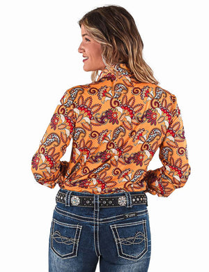COWGIRL TUFF Women's Gold Paisley Pullover Button-Down