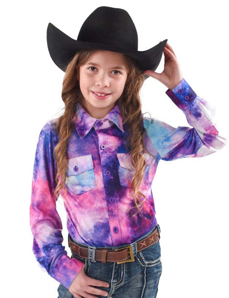 COWGIRL TUFF Girl's Galaxy Print Pullover Button - Up