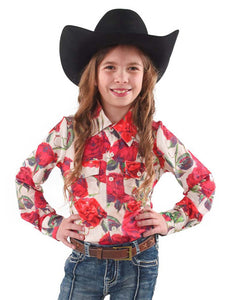 COWGIRL TUFF Girl's Rose Print Pullover Button - Up