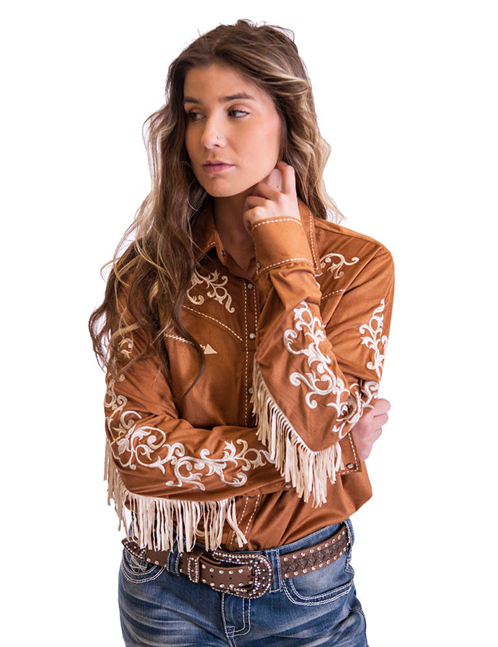 COWGIRL TUFF Caramel Pullover Button-Up w/Fringe