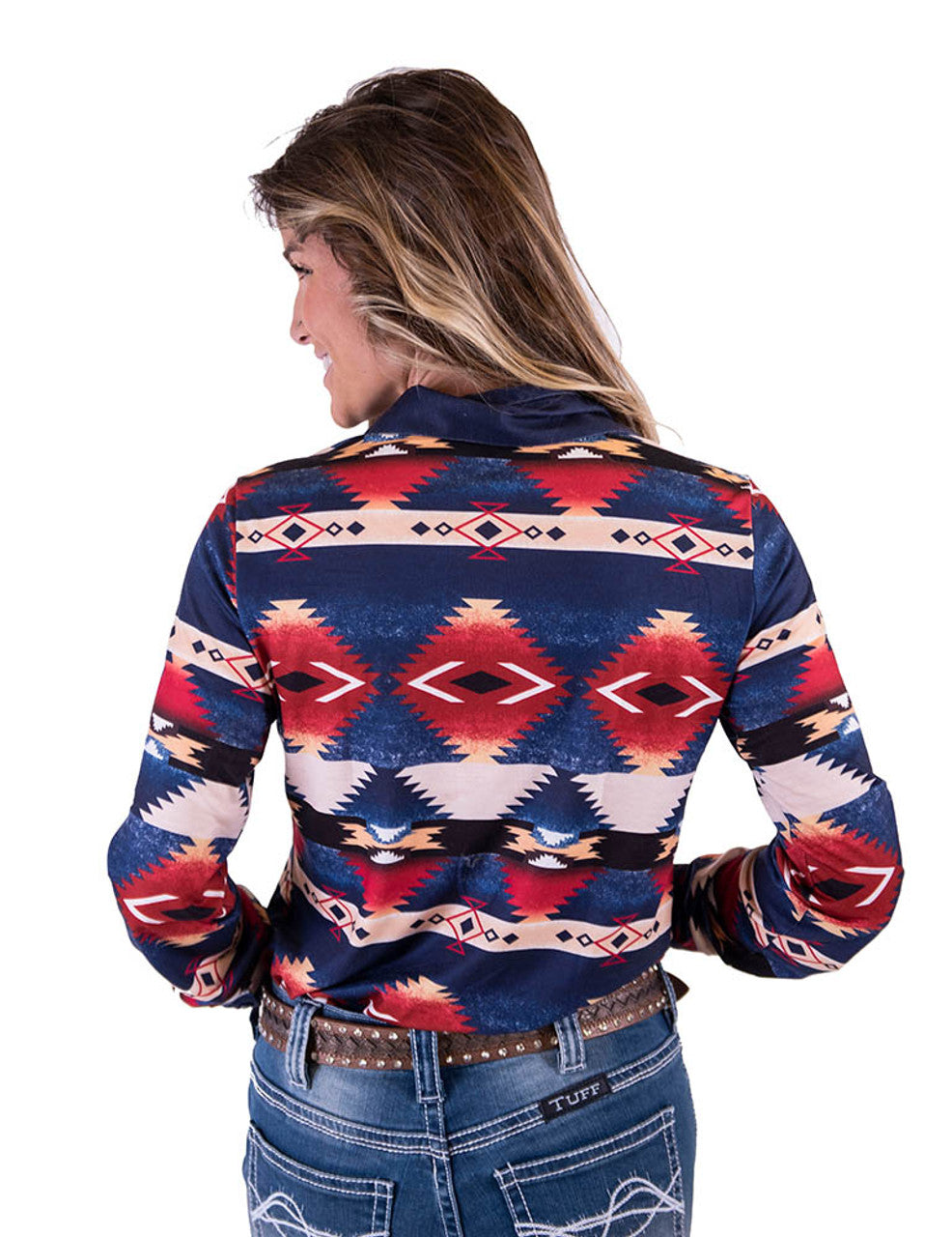 COWGIRL TUFF Red & Blue Western Print Pullover Button-Up