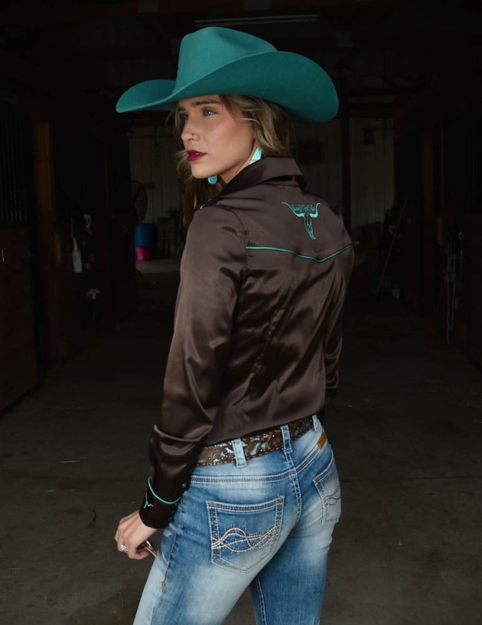COWGIRL TUFF Brown Satin Pullover Button-Up