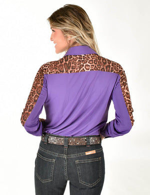 COWGIRL TUFF Purple & Leopard Breathe Pullover Button-Up