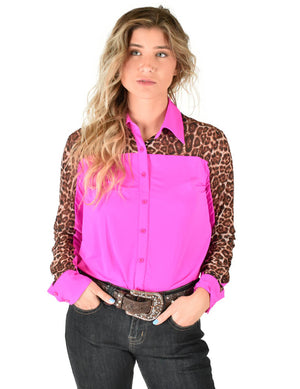 Cowgirl Tuff Hot Pink & Leopard Breathe Pullover Button-Up