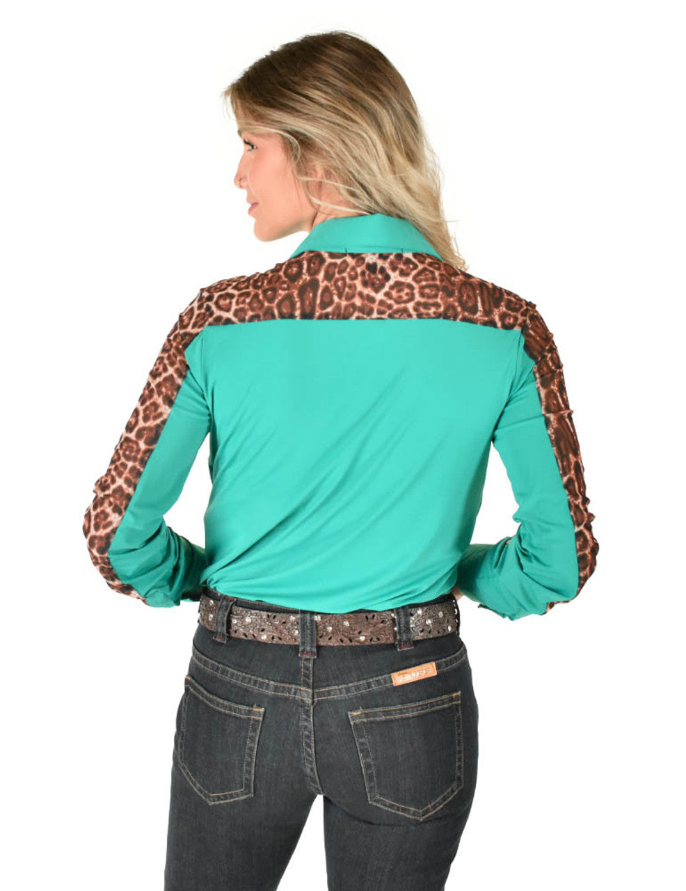 COWGIRL TUFF Turquoise & Leopard Breathe Pullover Button-Up