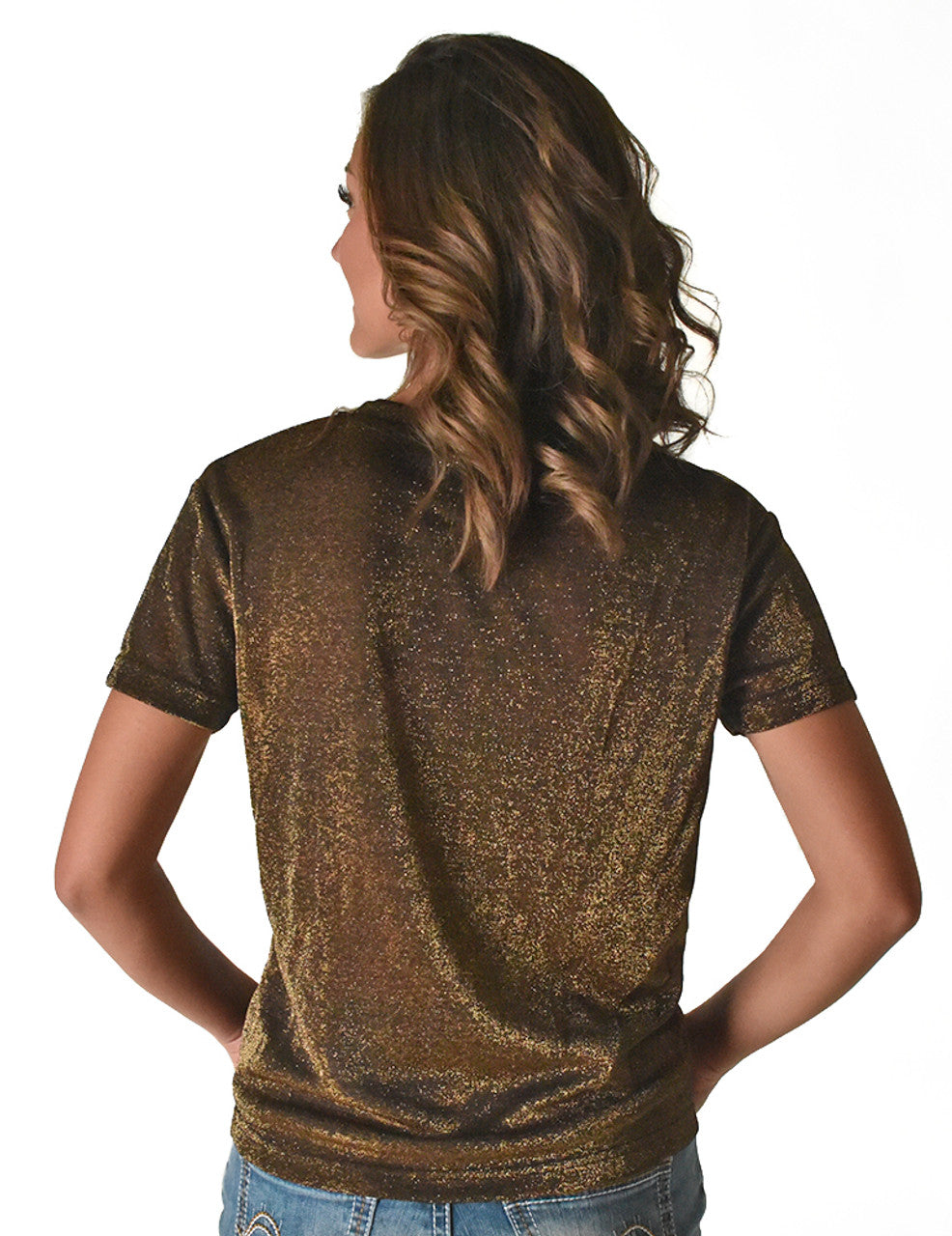 COWGIRL TUFF Women's Copper Shimmer V-Neck Tee