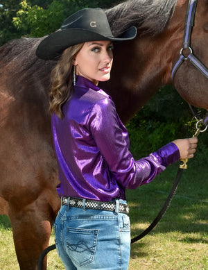 Cowgirl Tuff Magenta Shimmer Pullover Button-Up