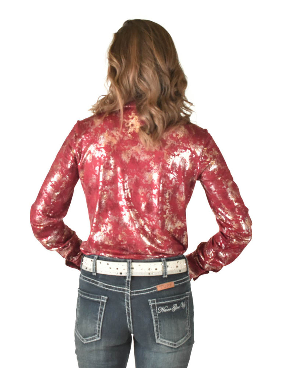 Cowgirl Tuff Red Metallic Snakeskin Pullover Button-Up