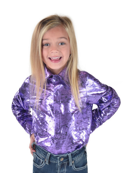 COWGIRL TUFF Girl's Shiny Purple Pullover Button-Up