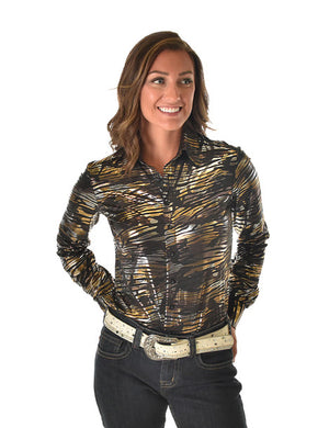 COWGIRL TUFF Pullover Button Up (Black With Gold And Silver Metallic Mid-Weight)