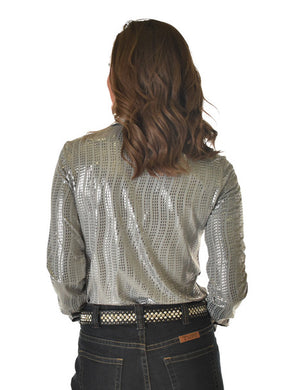 COWGIRL TUFF Pullover Button Up (Gray And Silver Lightweight Jersey Metallic)
