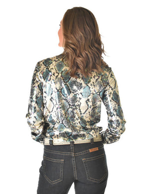 COWGIRL TUFF Pullover Button Up (Colorful Snake Print With Multicolor Foil in Velvet Heavier Weight)