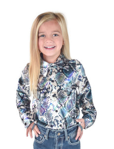 COWGIRL TUFF Girl's Colorful Snake Print with Multicolor Foil in Velvet Pullover Button-Up