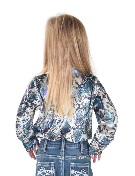 COWGIRL TUFF Girl's Colorful Snake Print with Multicolor Foil in Velvet Pullover Button-Up