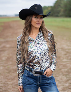 COWGIRL TUFF Pullover Button Up (Colorful Leopard Print With Multicolor Foil in Velvet Heavier Weight)