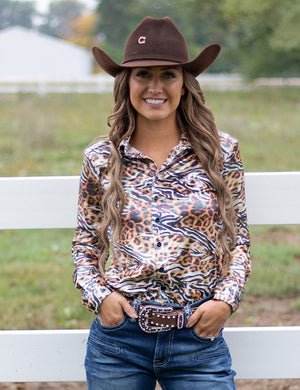 COWGIRL TUFF Pullover Button Up (Colorful Animal Print With Multicolor Foil in Velvet Heavier Weight)