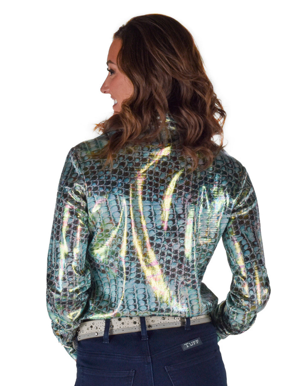 COWGIRL TUFF Pullover Button Up (Colorful Print With Iridescent Foil in Lightweight Jersey)