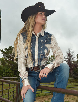COWGIRL TUFF Pullover Button Up (Blue and Cream Snake Print Heavier Weight)