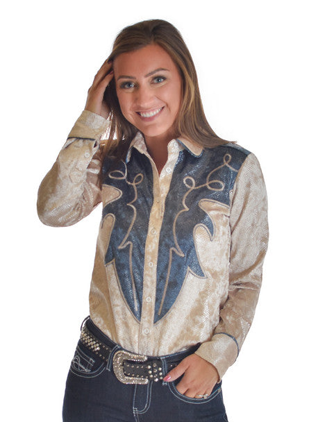 COWGIRL TUFF Pullover Button Up (Blue and Cream Snake Print Heavier Weight)