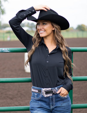 Cowgirl Tuff Pullover Button Up (Black Breathe Lightweight Jersey)
