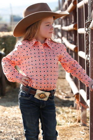 CRUEL GIRL Girl's Peach Snap Western Shirt
