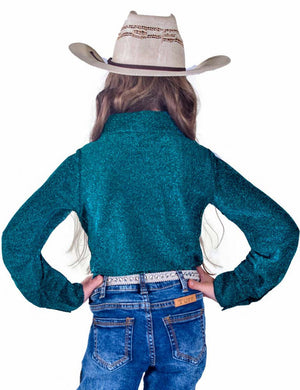 COWGIRL TUFF Girl's Turquoise Stretch Shimmer Pullover Button - Up
