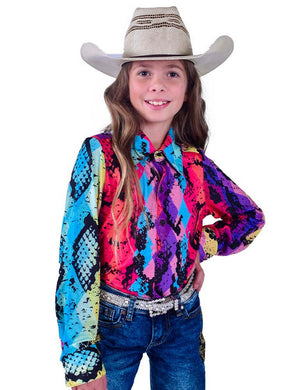 COWGIRL TUFF Girl's Colorful Snakeskin Stretch Pullover Button