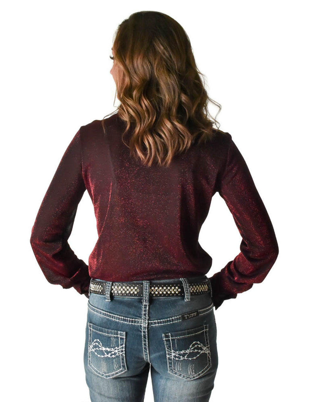 Cowgirl Tuff Dark Red Shimmer Breathe Pullover Button-Up