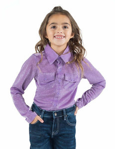 COWGIRL TUFF Girl's Shimmery Lilac Pullover Button-Up