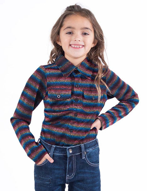 COWGIRL TUFF Girl's Shimmery Rainbow Pullover Button-Up