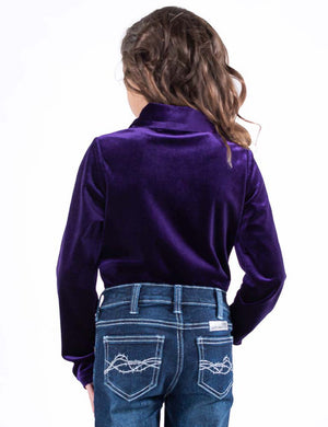 COWGIRL TUFF Girl's Purple Velvet Pullover Button-Up