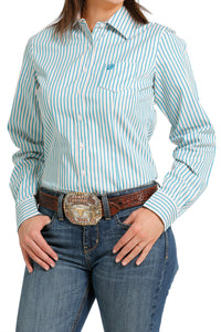 CINCH Women's White, Blue and Pink Stripe Button-Down Western Shirt
