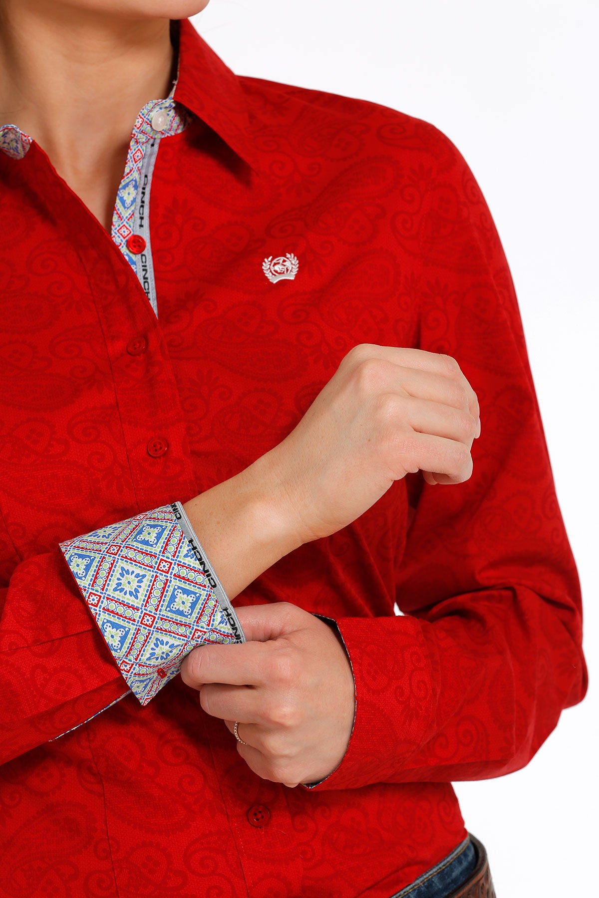 CINCH Women's Red Muted Paisley Button-Down Western Shirt