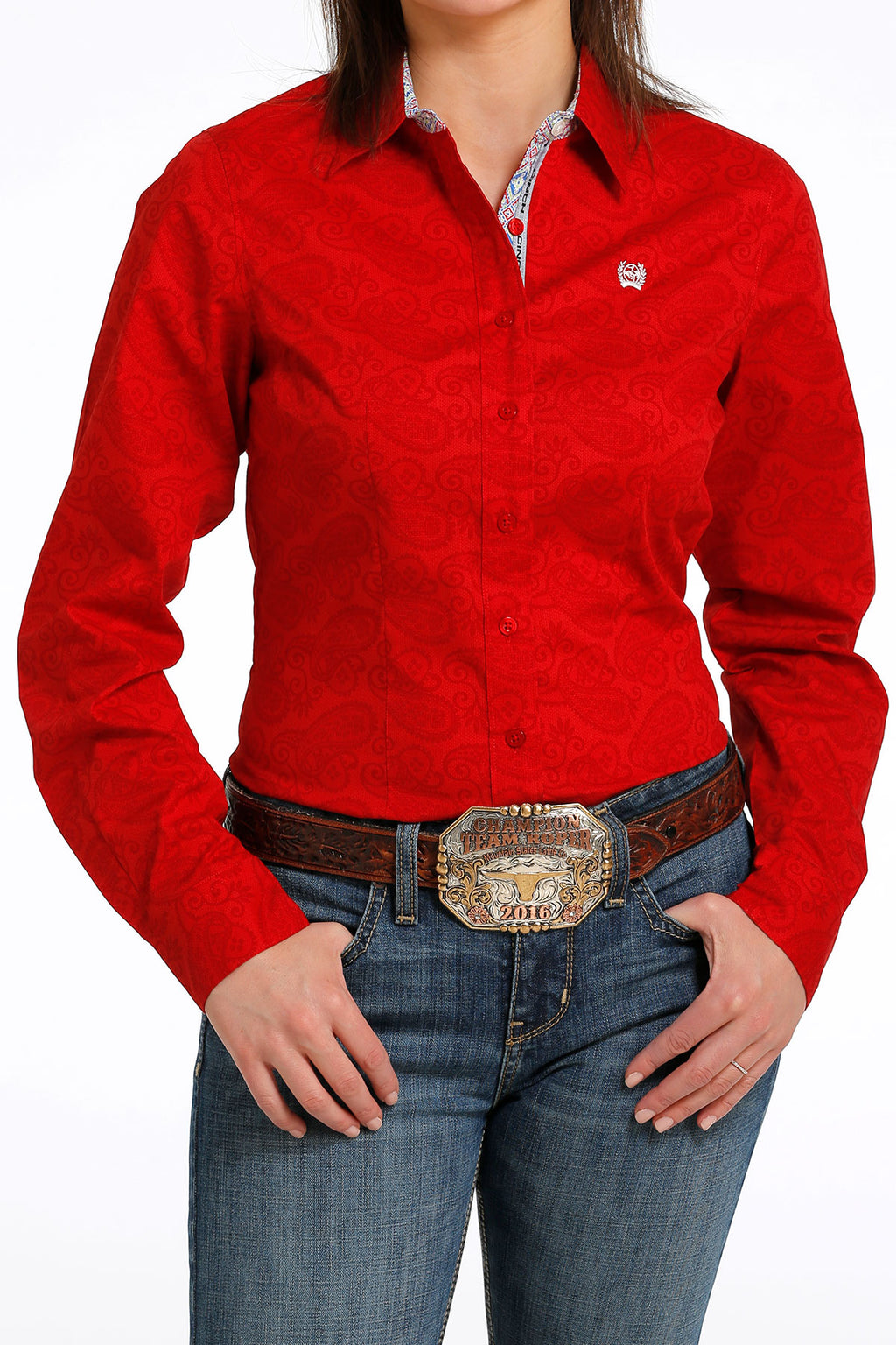 CINCH Women's Red Muted Paisley Button-Down Western Shirt