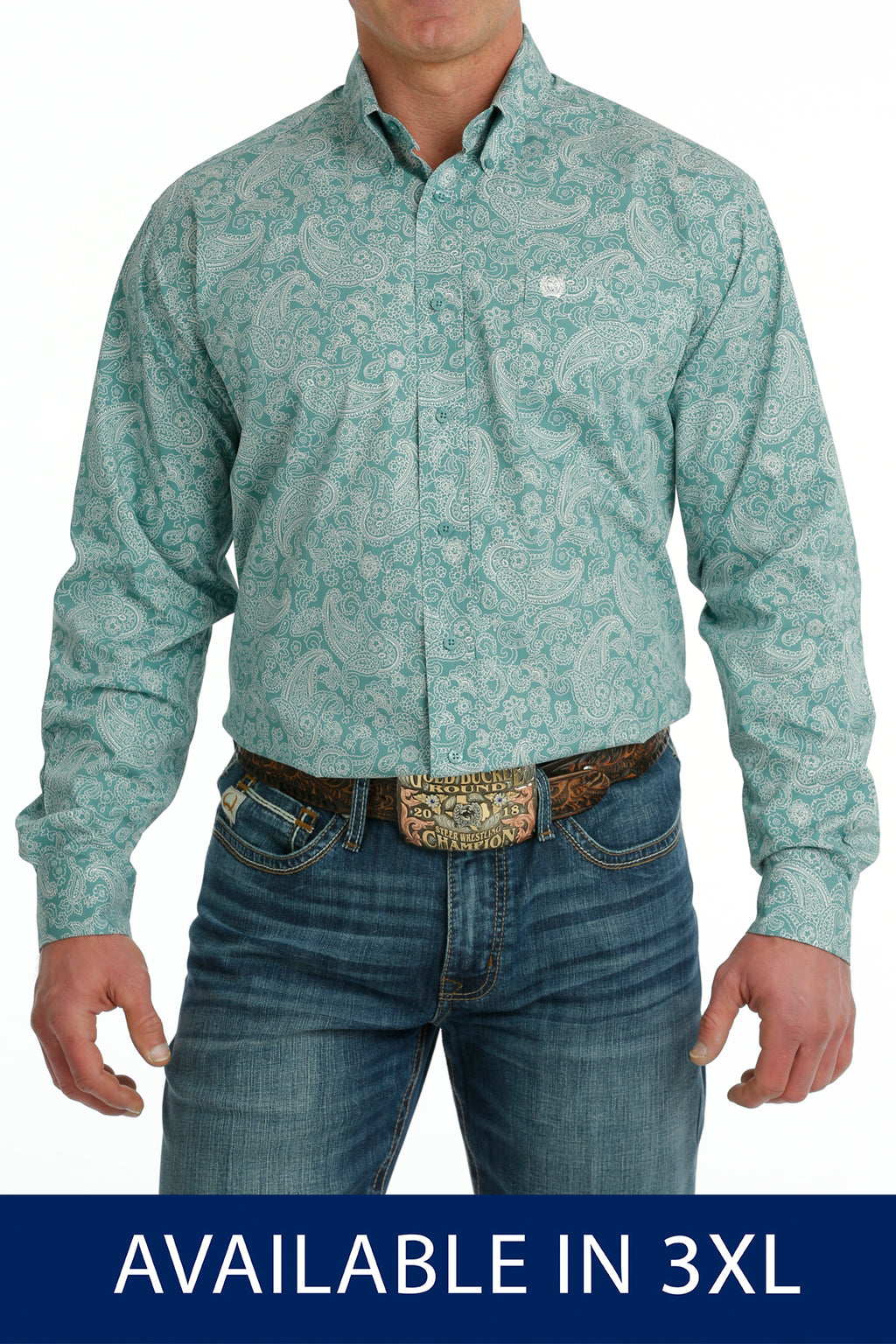 CINCH Men's Turquoise and White Paisley Print Button-Down Western Shirt