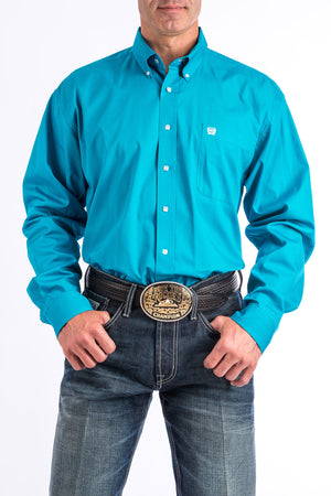 CINCH Men's Solid Turquoise Button-Down Western Shirt