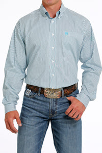 CINCH Men's White & Light Blue Button-Down Western Shirt