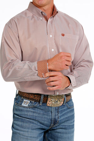 CINCH Men's Brown Tencel Pinstripe Button-Down Western Shirt