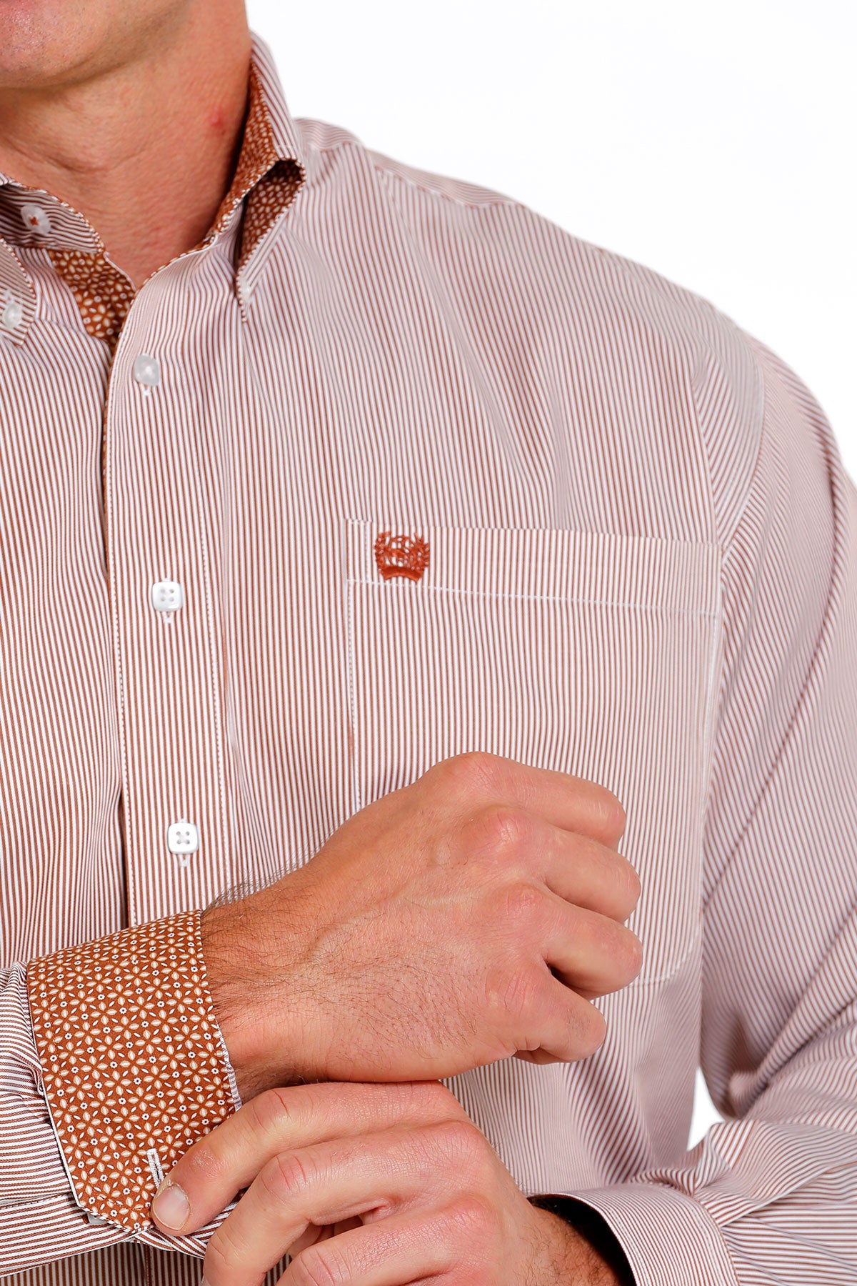 CINCH Men's Brown Tencel Pinstripe Button-Down Western Shirt