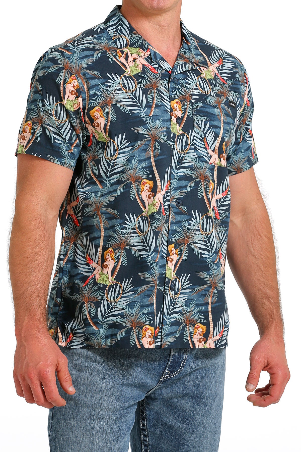 CINCH Men's Navy Hawaiian Button-Down Western Shirt