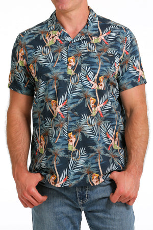 CINCH Men's Navy Hawaiian Button-Down Western Shirt