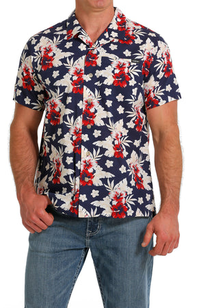 CINCH Men's Navy Camp Hawaiian Short Sleeve Button-Down Western Shirt