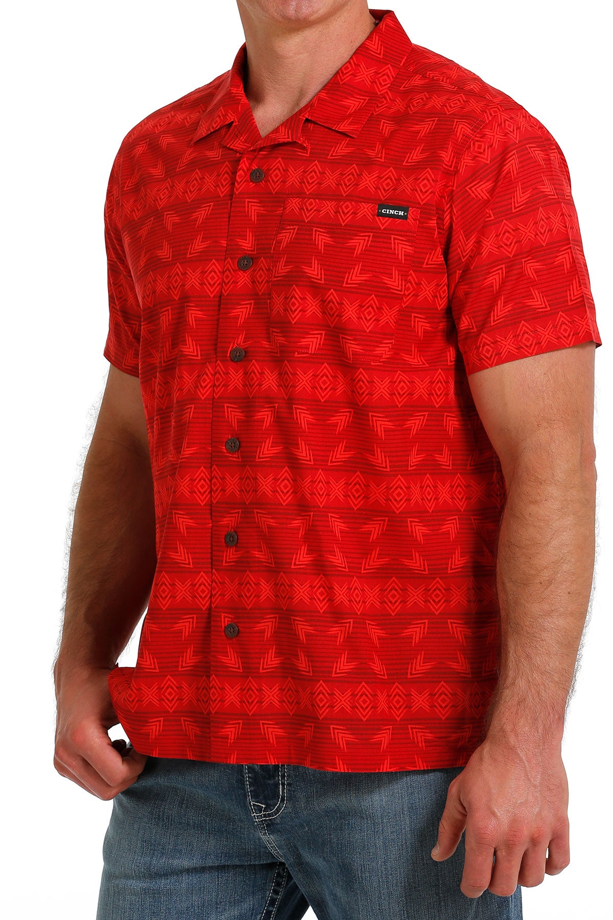 CINCH Men's Red Camp Hawaiian Short Sleeve Button-Down Western Shirt