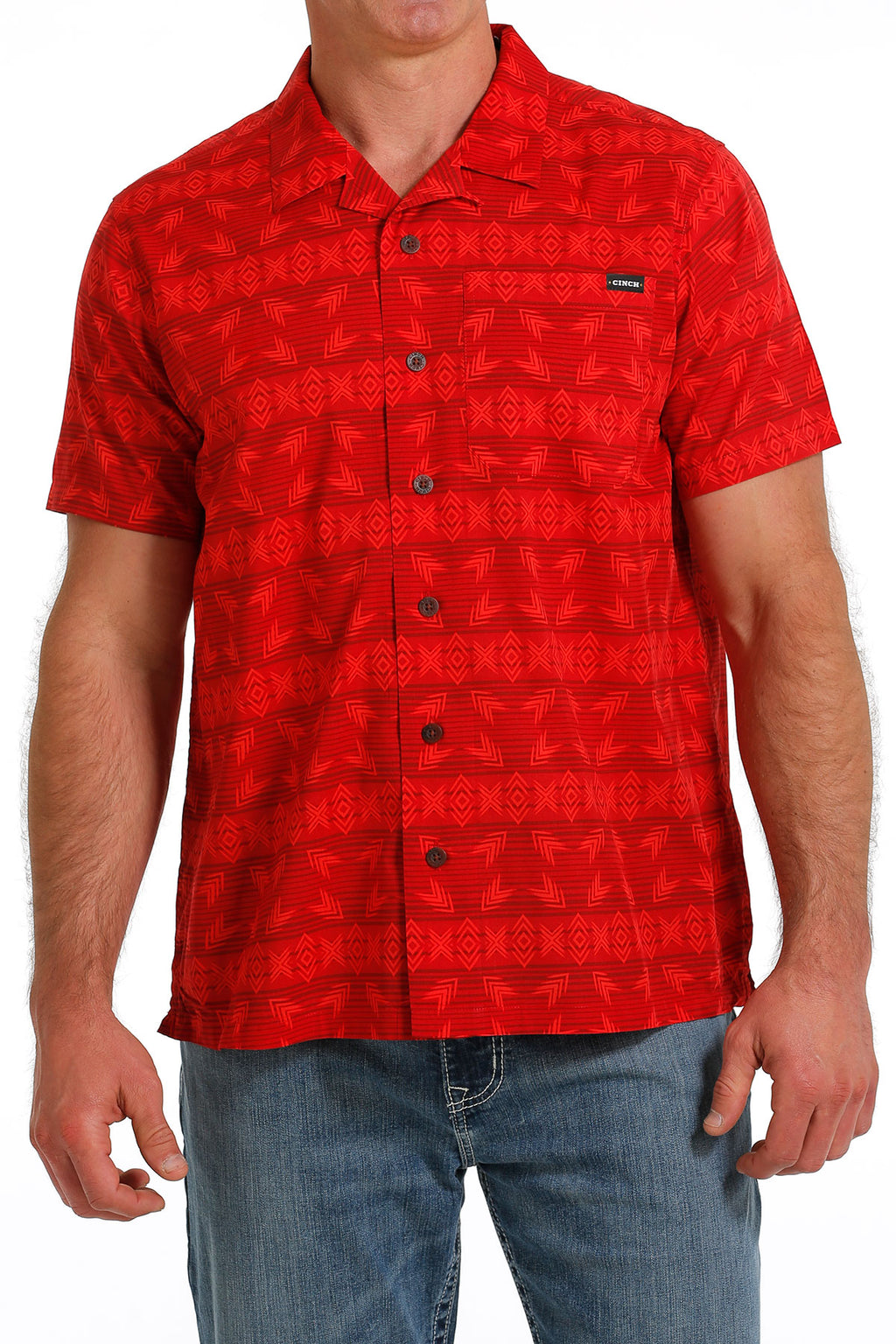 CINCH Men's Red Camp Hawaiian Short Sleeve Button-Down Western Shirt