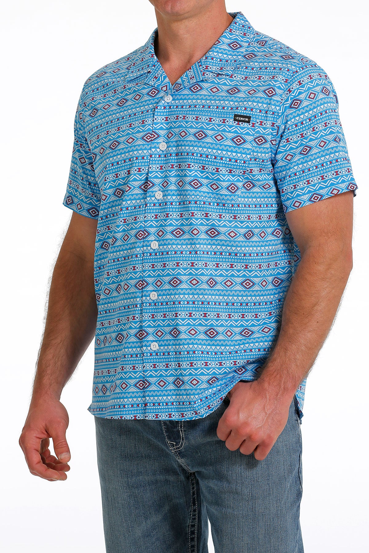 CINCH Men's Turquoise Camp Hawaiian Short Sleeve Button-Down Western Shirt