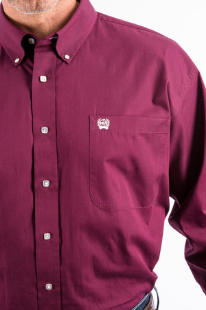 CINCH Men's Solid Burgundy Button-Down Western Shirt
