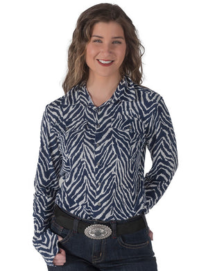 COWGIRL TUFF Women's Pullover Button-Up Navy Zebra Print