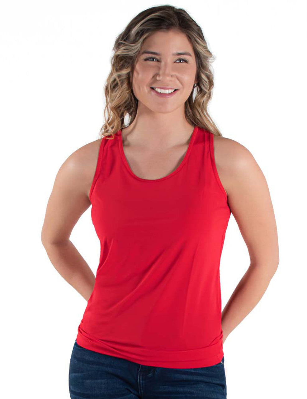 COWGIRL TUFF Women's Red Breathe Instant Cooling UPF Racerback Tank
