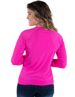 COWGIRL TUFF Women's Hot Pink Breathe Instant Cooling UPF Long Sleeve Raglan/Baseball Tee